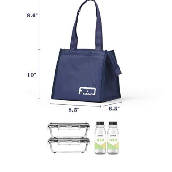 Waterproof Zipper Insulated Lunch Bag with Side Pocket for Beach, School, Office - Picture 3 of 12